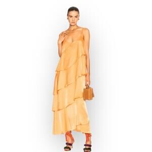 MARA HOFFMAN Salome Dress Women's Medium Orange Strappy Tiered V-Neck Maxi